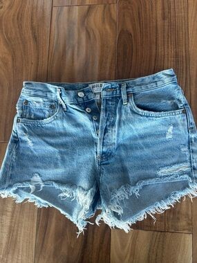 Agolde Light Blue Distressed High-Rise Denim Cutoffs
